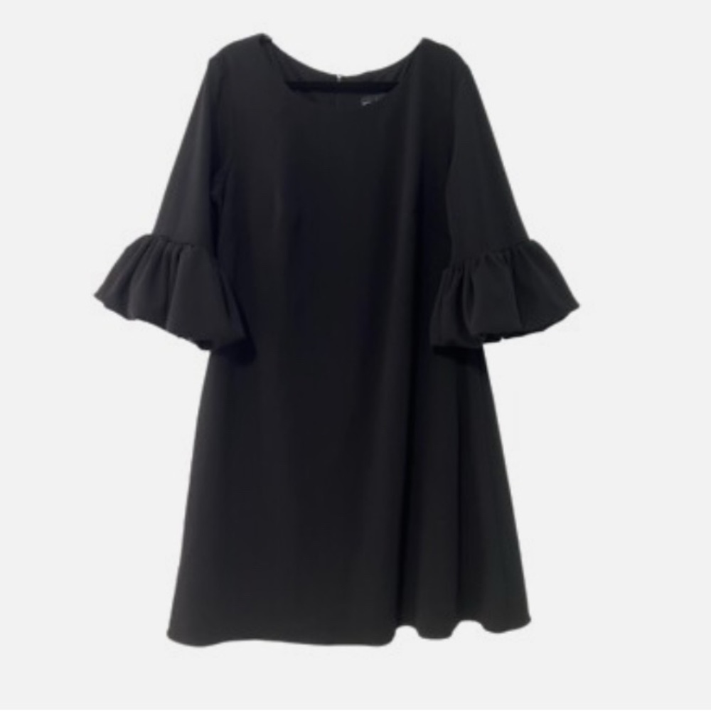 Elegant Black Ruffle Sleeve Dress Betsy Adam $209 retail 22W Made in USA